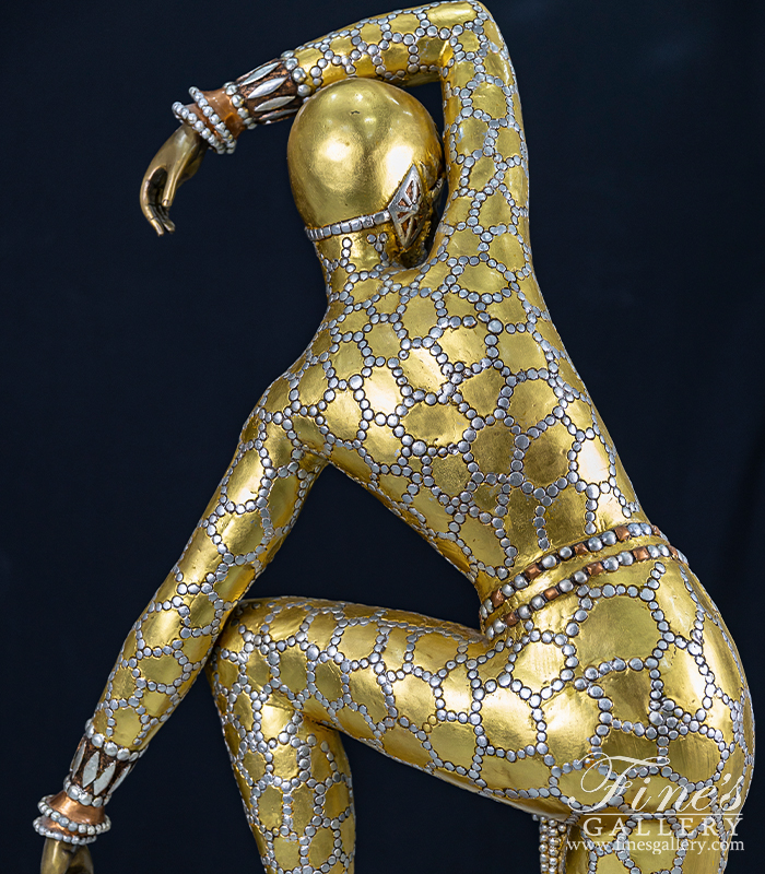 Bronze Statues  - Art Deco Dancer In Gold Finished Bronze With Red Marble Plynth Included! - BS-1192